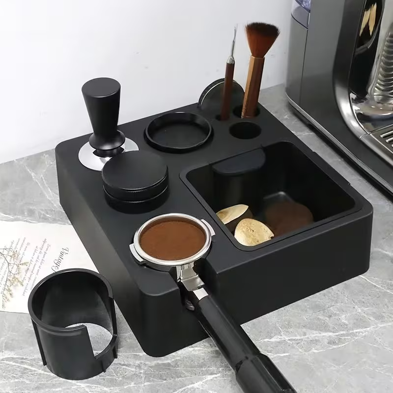 Estación para espresso con caja de golpes para espresso | Caja de café de plástico, organizador para espresso, para hogar, oficina o cafetería