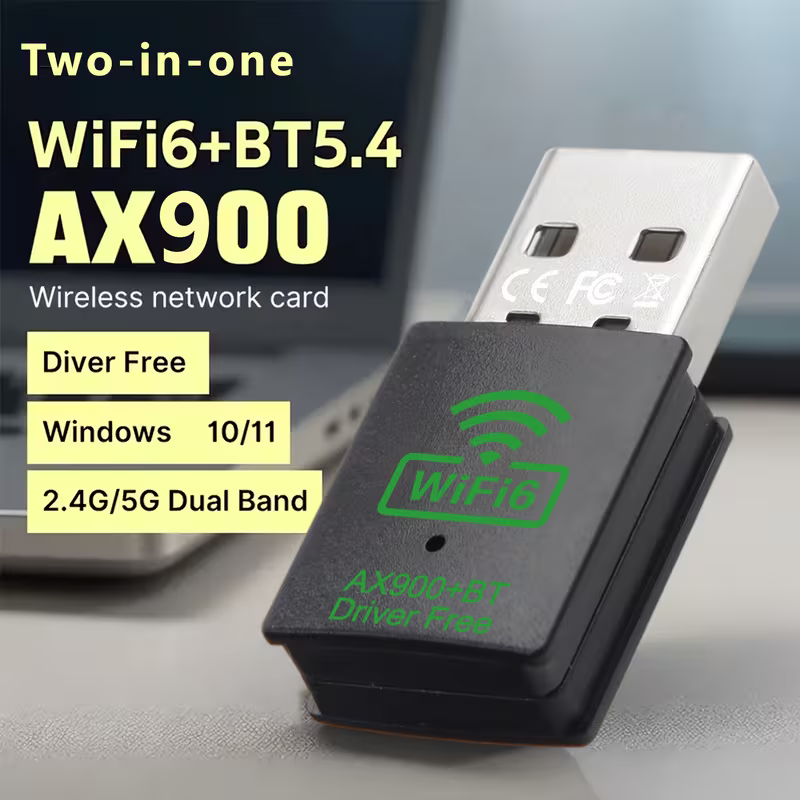 Adaptador USB 2-En-1 Ax900Mbps Wifi 6 Dual Band BT5.4 2.4G/5G – Tarjeta Inalámbrica de Alta Velocidad 02.11Ax, para Laptops y Desktops Mac, Plug & Play, Sin Necesidad de Driver, Diseño Compacto, Adaptador Inalámbrico para Laptop, Adaptador Inalámbrico Portátil, Adaptador Inalámbrico Duradero